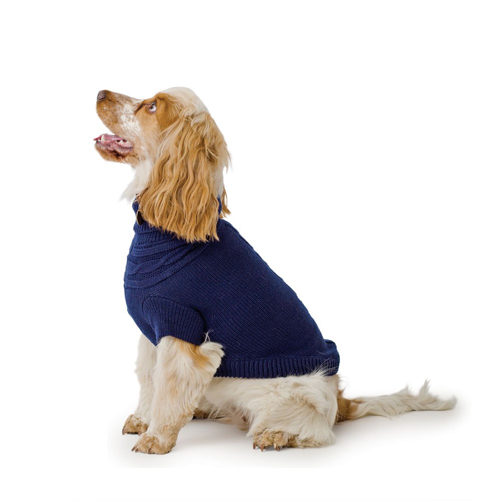 Ancol Muddy Paws Cable Knit Dog Puppy Sweater Blue - Luxurious Knitted Pet Jumper with Full Length Coverage - Cold Weather Protection and Additional Layering - XXS