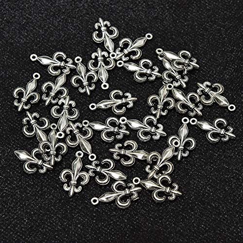 Monrocco 100 Pcs Antique Silver Fleur De Lis Charms Pendant Bulk for Bracelets Jewelry Making Crafts