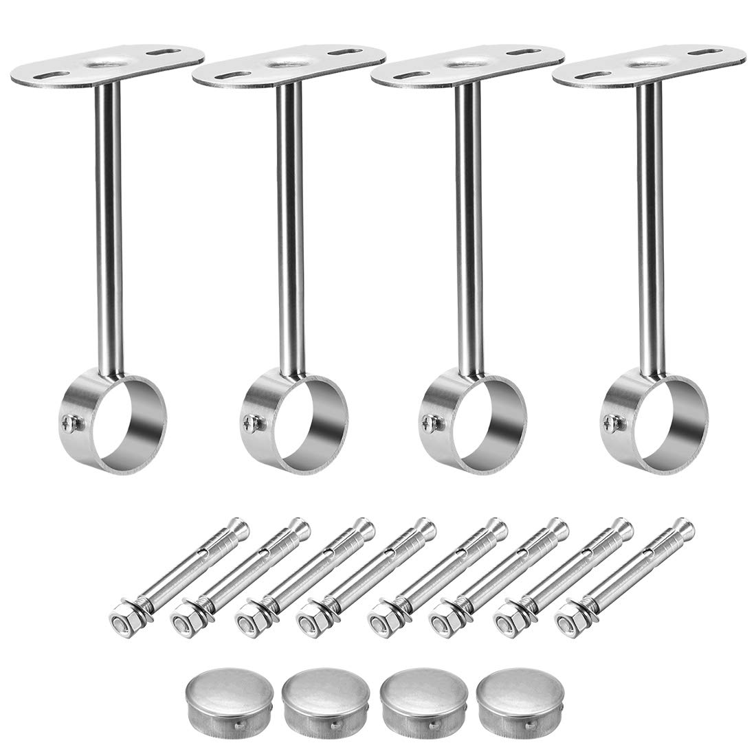 sourcing map Ceiling-Mount Bracket, Wardrobe Pipe Bracket, 32mm Dia, Shower Curtain Closet Wardrobe Rod Lever Support Holder Pipe Flange Socket 4pcs(200mm Height)