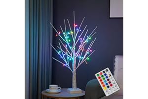 NXUEBDU 2FT 72LT RGB Color Changing Light Up Birch Tree LED Light with Remote Tabletop Tree Light Jewelry Holder Home Decor for Chritmas Birthday Wedding Party (72 LEDs RGB Birch Tree)