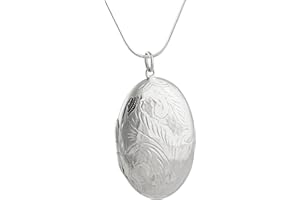 FashionJunkie4Life Picture Locket Necklace for Women | Large Oval Floral Engraved Photo Locket | 925 Sterling Silver Necklace
