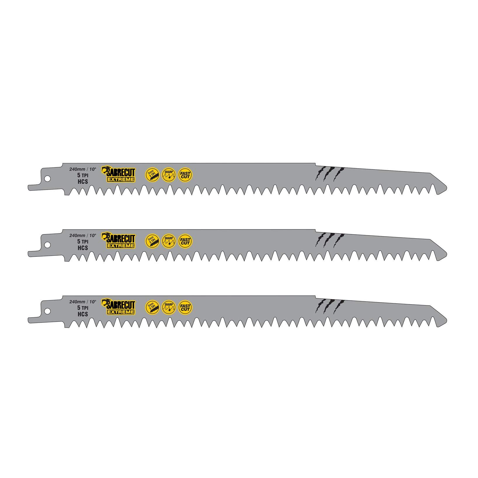 3 x SabreCut SCRS1531L_3 240mm 5 TPI S1531L Very Fast Wood Cutting Reciprocating Sabre Saw Blades