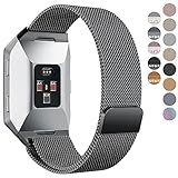 hooroor for Fitbit Ionic Bands Small and Large for Women Men, Fully Magnetic Closure Clasp Mesh Loop Milanese Stainless Steel Metal Band (Black Small)