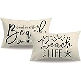 2Pack Beach Style Pillow Covers Double-sided printed Beige Beach Life Starfish Summer Decor Rectangular/Waist Cushion Cover Ocean Theme Coastal Home Decor Pillowcases 12”×20” (Beige, 12”×20”)