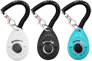 GENERIC Dog Training Clicker with Wrist Strap Durable Lightweight Easy to Use,Pet Training Clicker for Cats Puppy Birds Horses,Perfect for Behavioral Training 3-Pack (Black,White and Water Lake Blue) (3)