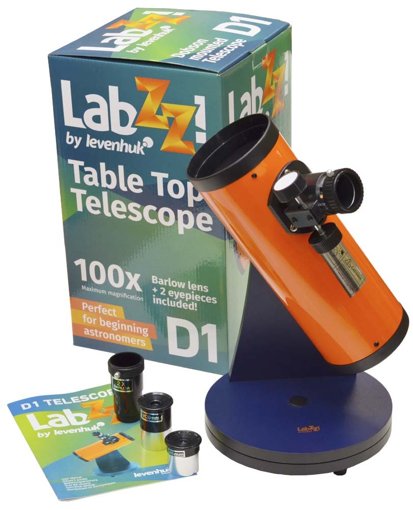 Levenhuk LabZZ D1 Easy-to-use Telescope for Children with Rotatable Tabletop Dobsonian Mount and 100x Magnification Power