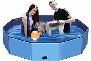 Dog Pool 63" Pet Swimming Pool Bathtub Kiddie Outdoor above Ground Pool Conveniently Foldable with Drain Valve Suitable for L