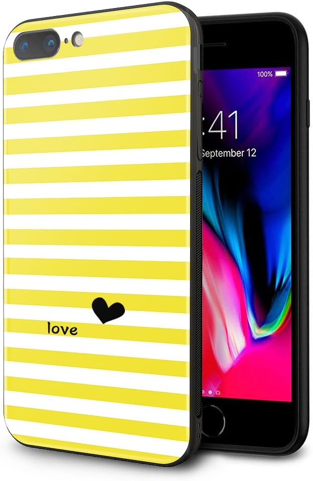 iPhone 7 Plus Case, iPhone 8 Plus Case, Wandeneng Tempered Glass + TPU Bumper Full Body Protection Shockproof Cover Case Drop Protection for iPhone 7 Plus (2016)/iPhone 8 Plus (2017)(yellow stripe)