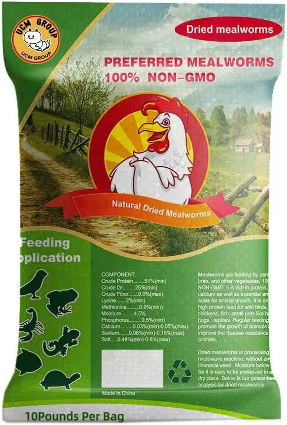 Backyard Birding & Wildlife - UCM Group 10LB Dried Mealworms for Wild Birds, Chickens, High Protein, 100% Non-GMO