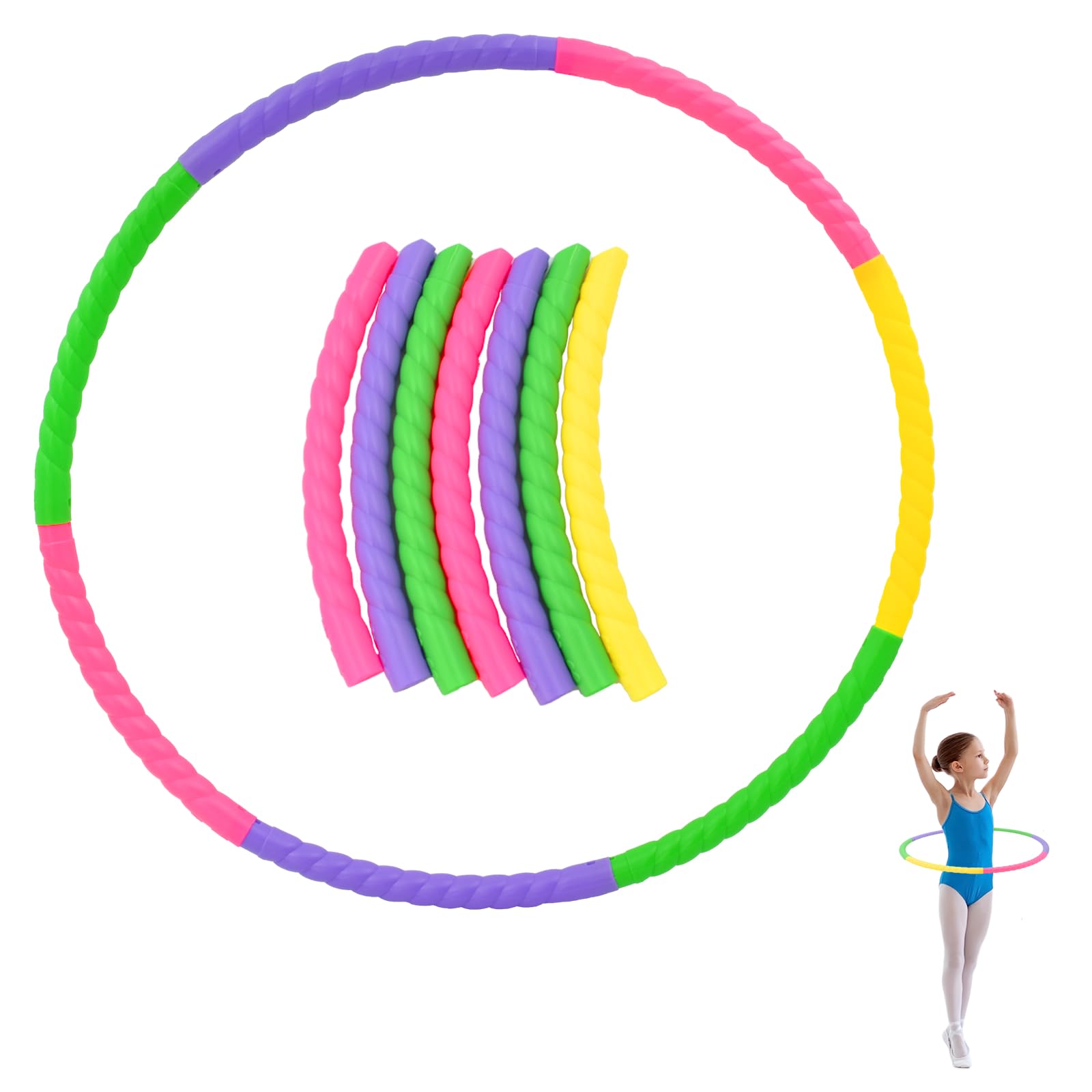 Hyacinthy Hula Kids Hoop, 7 Sections Plastic Hula Small Hoop, 60 cm Detachable Fitness Hoola Hoop, Adjustable Ring Gymnastic Equipment for Kids 3–5 Year Old, for Pet Training Dancing Playing Sports