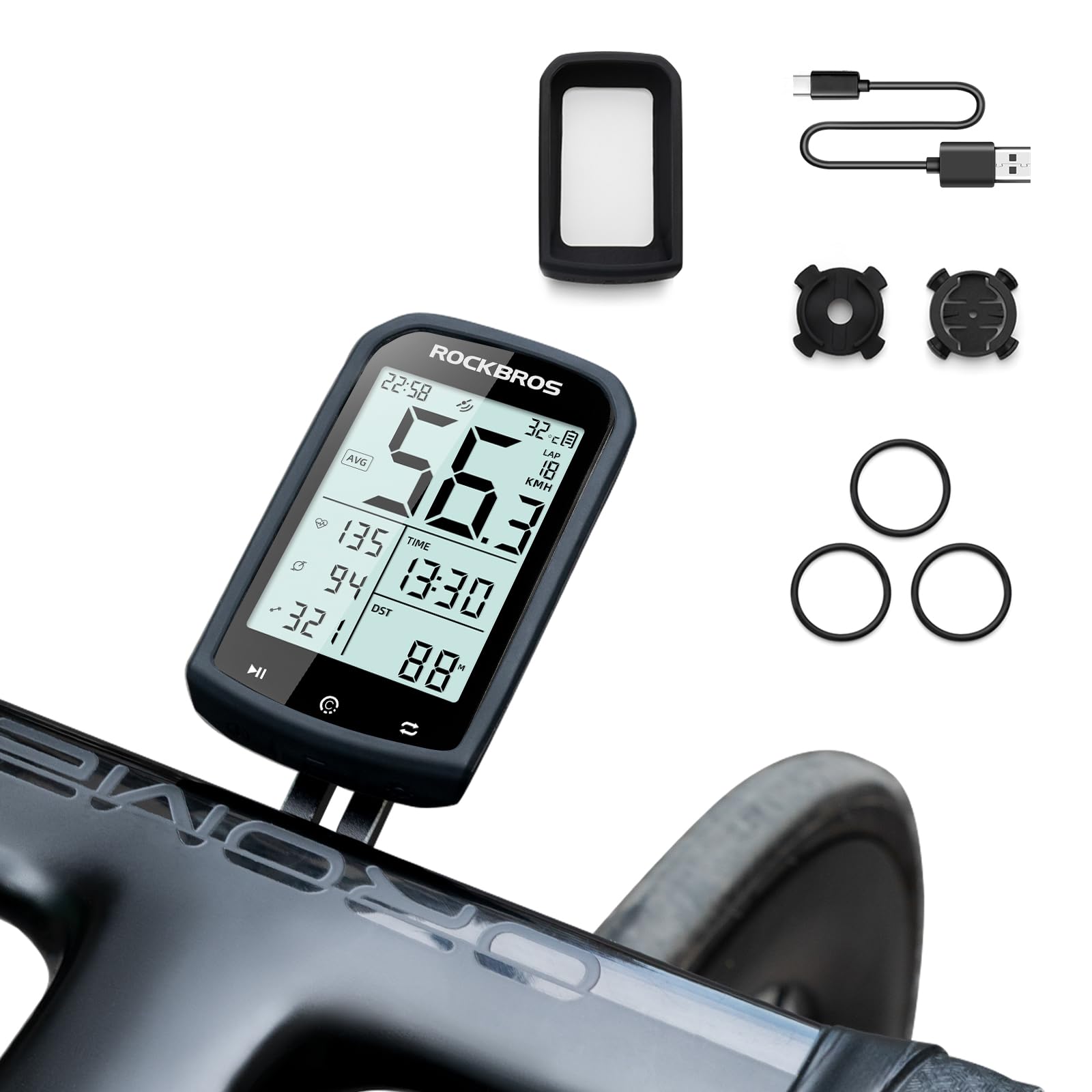ROCKBROS Bike Computer Gps Sensitive Wireless Bike Odometer for Bicycle MTB, ANT+ Bluetooth 5.0, IPX6 Waterproof, Type-C Rechargeable, 2.9 Inch Display with Stand
