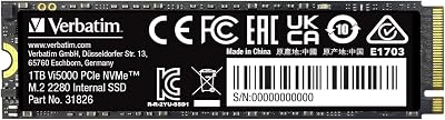 Verbatim VI5000 1TB NVMe PCIe Gen 4 M.2 SSD Internal Drive 5000MB/s Fast