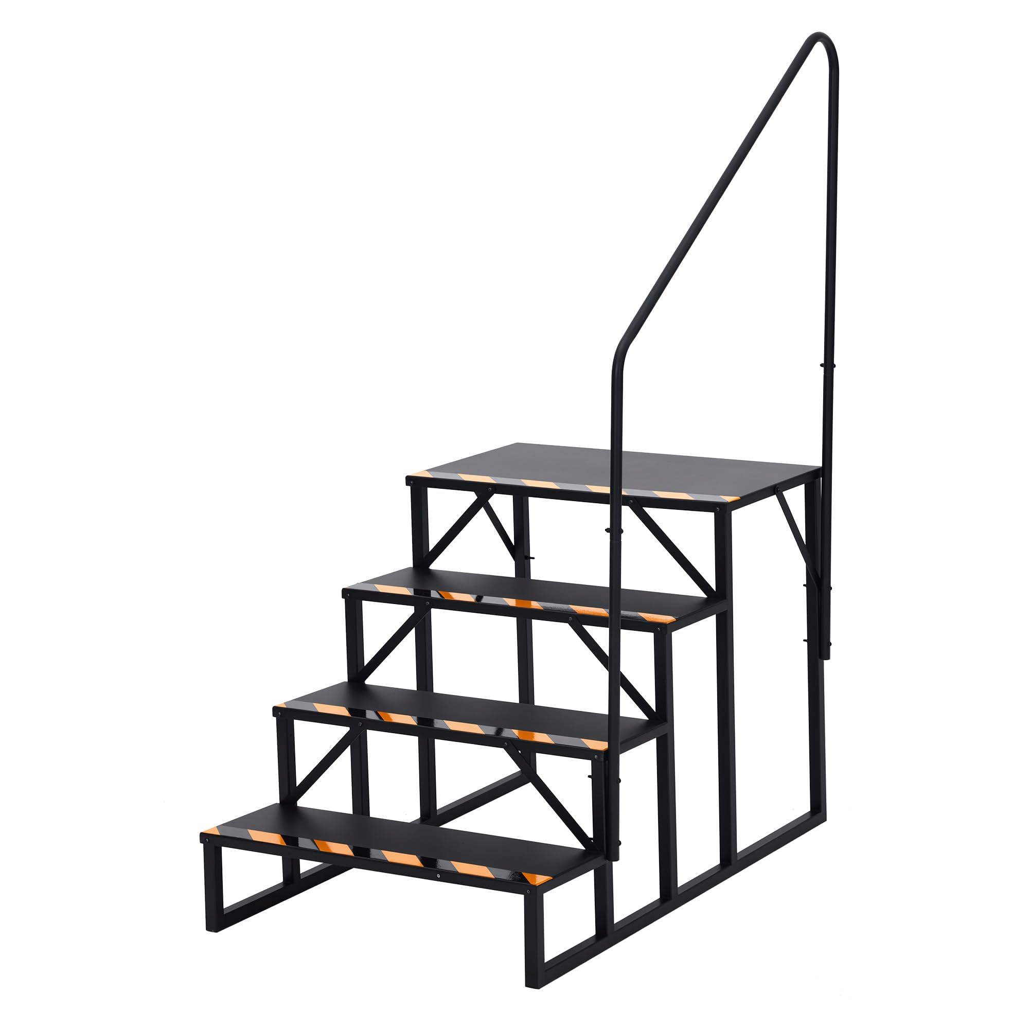 Photo 1 of 2 boxes, defective *** PeakPursuit 4 Step RV Steps with Handrail - Portable Steel Stairs for Travel Trailer & Camper | Hot Tub Steps, Outdoor Stairs with Non-Skid Tapes, Heavy Duty Powder Coated Finish