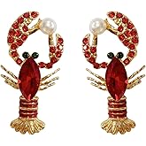 Exaggerated Creative Enamel Lobster Crab Dangle Drop Earrings Colorful Bohemia Rhinestone Lobster Crayfish Animals Stud Earrings for Women Summer Beach Holiday Party Vacation Jewelry Gifts