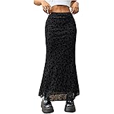 Milumia Women Vintage Floral Mesh Bodycon Skirt Low Rise Long Skirts