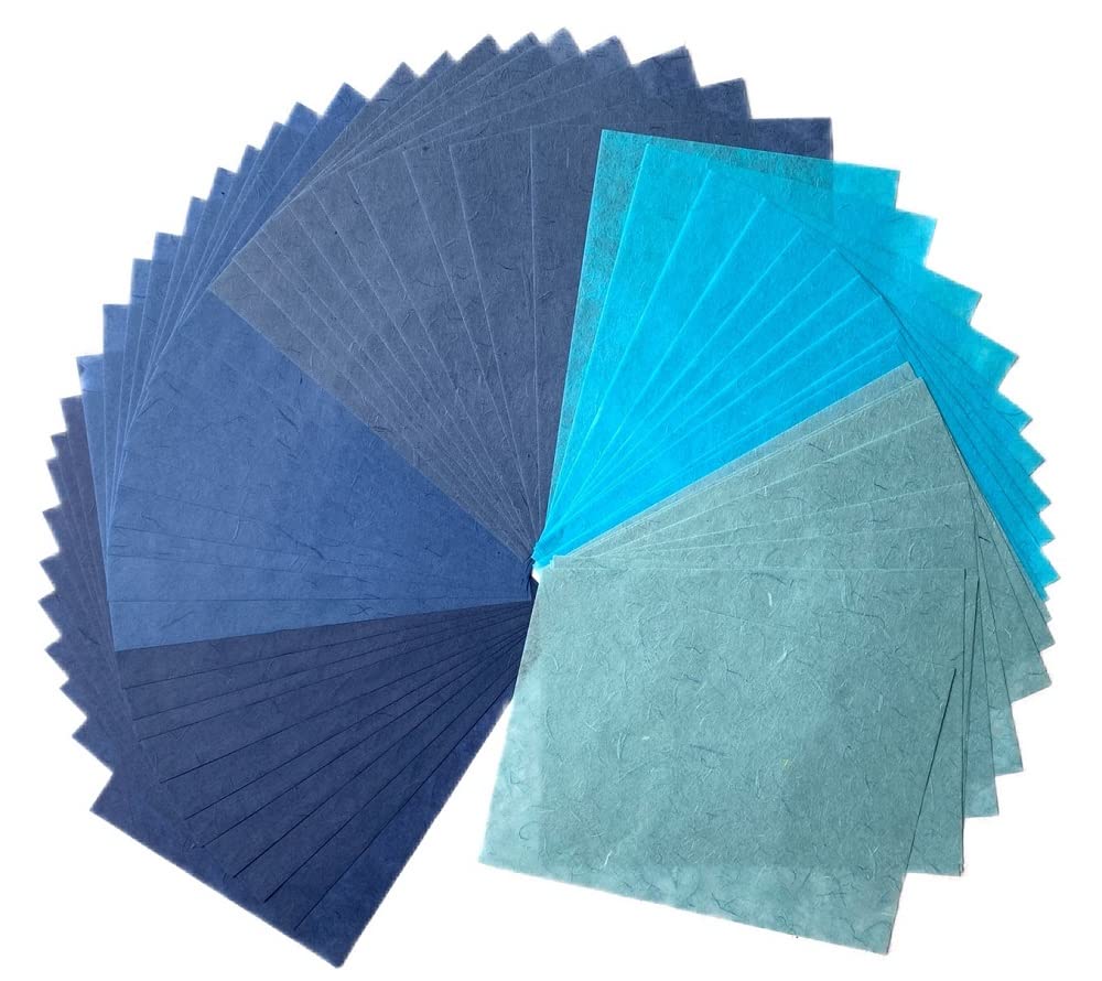 50 Sheets A4 Natural Fiber Mulberry Tree Mulberry Paper Art Washi Paper Design Craft Art Origami Suppliers Card Making DIY Crafts (Blue Tone, A4)