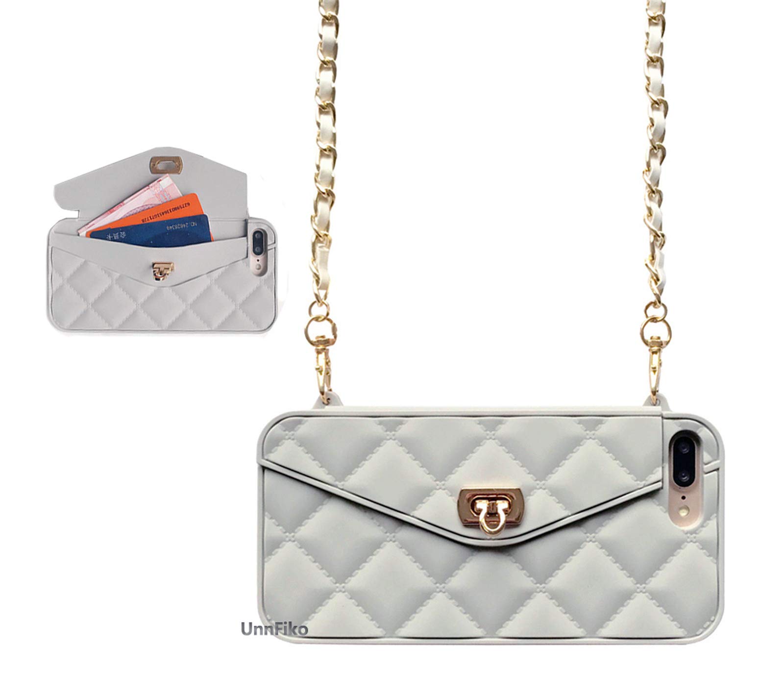 UnnFiko Wallet Case Compatible with iPhone, Cute Light Luxury Bag Design, Purse Flip Card Pouch Cover Soft Silicone Case with Handstrap Long Shoulder Strap (iPhone 6 / 6s, Gray) โ image 1