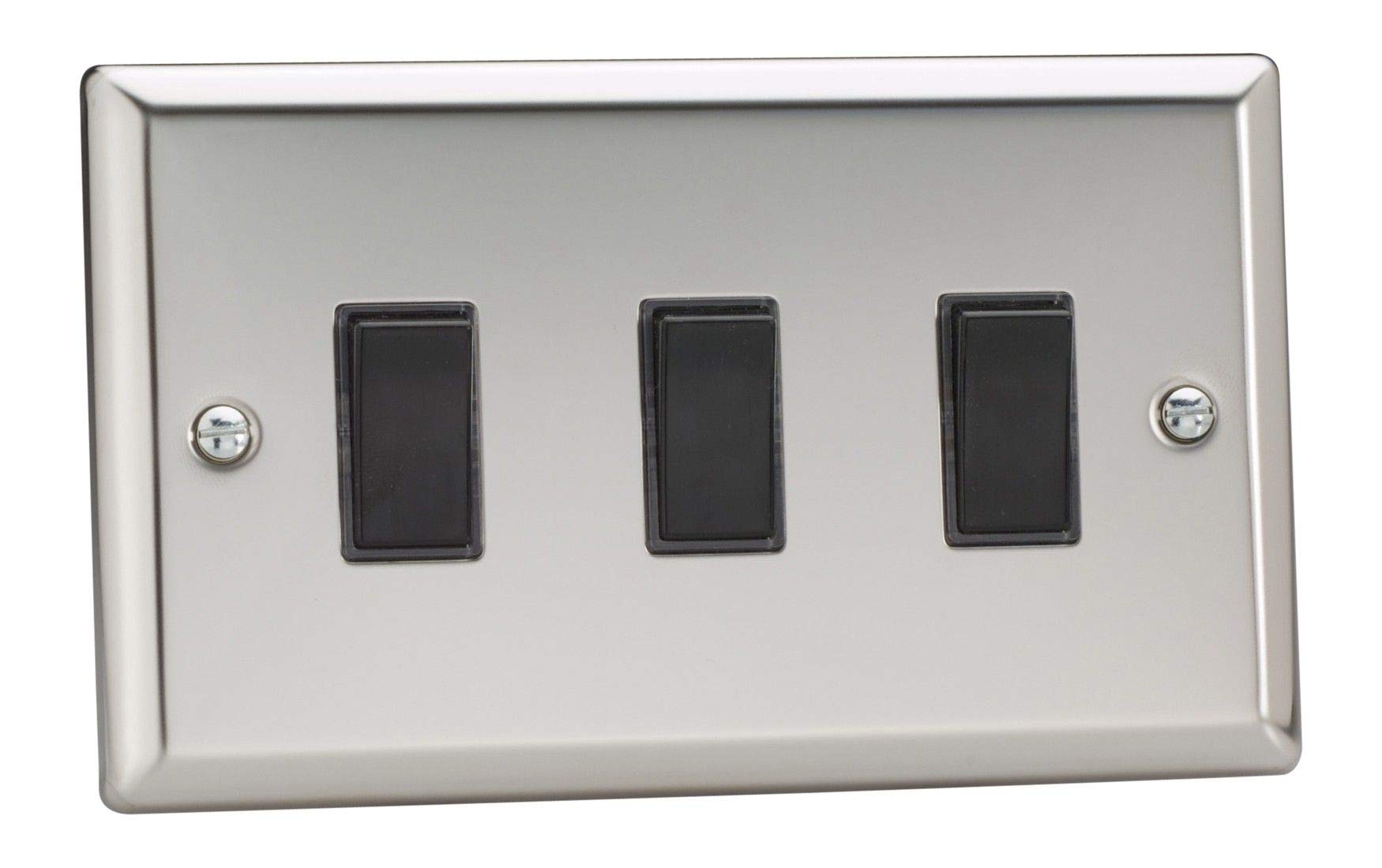 Varilight XC93B Rocker Switches Black 3 Gang Mirror Chrome