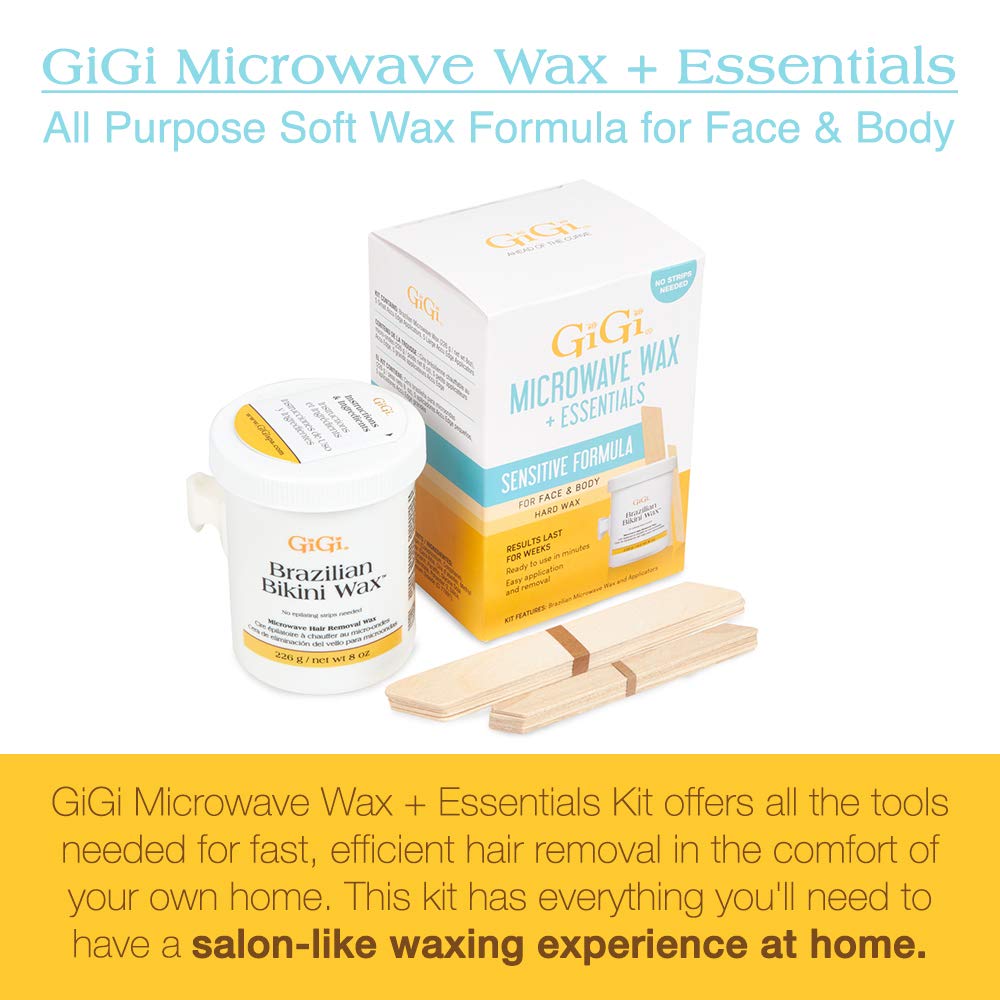 GiGi Brazilian Bikini Wax Microwave Kit - Hard Wax for Sensitive Skin, Face & Body Hair Removal, No Strips Needed, Easy At-Home Waxing Kit