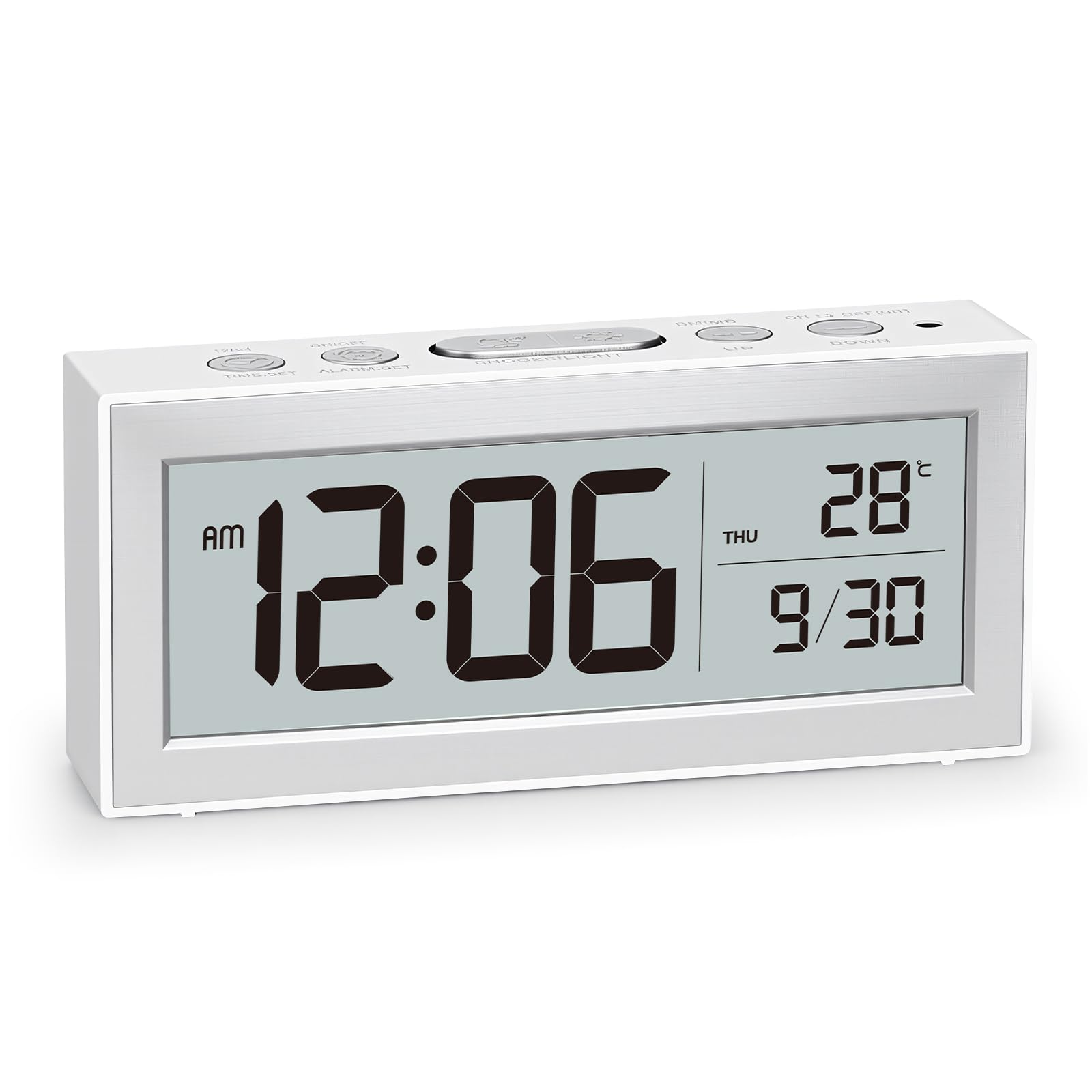 Photo 1 of ALANAS Battery Operated Alarm Clock, Portable Digital Clock with Large Display, Snooze, Temperature & Date, Auto-Dim Night Light for Easy Reading, Ideal for Seniors, Kids, Bedroom, Travel, Nightstand
