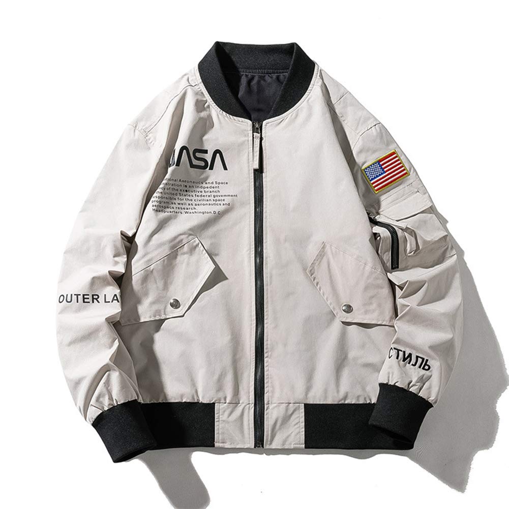 HBHHB NASA Men's Bomber Flight Jacket Windproof Sportswear Pattern Logo Coat Baseball Jacket Convent