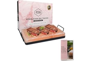 POHS Himalayan Salt Block For Grilling, Searing, Cooking, BBQ, Himalayan Salt Slab with Premium Quality Metal Holder 12x8x1.5 Inches