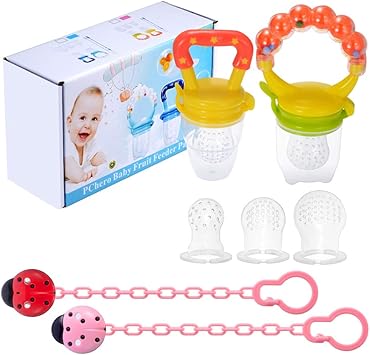 Amazon Pchero 赤ちゃん離乳食フィーダー おしゃぶり 可愛い子供摂食ツール 野菜 果物 肉など入れでき 全面の栄養を摂取 赤ちゃんの偏食を予防 安全ベビー用品 3種類のサイズが違い S M L 咬み袋付 3か月以上の赤ちゃんに適用 ピンク おしゃぶり ベビー