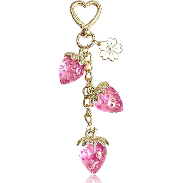 2Pcs Cute Bling Cherry Keychain - Pink Rhinestone, Pearl & Bow Charm For Women, Girls, Bag - View #11