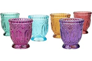 Koyal Wholesale Jewel Tone Votive Vintage Glass Candle Holders, 6-Pack, Multicolor Jewel Candle Set of Votives