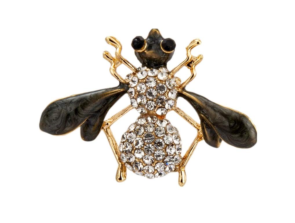 Brooch Lapel Pin for Men Black and Gold Antique Bee with Stone Detailing Badge Coat Suit Wedding Gift Party Shirt Collar Accessories