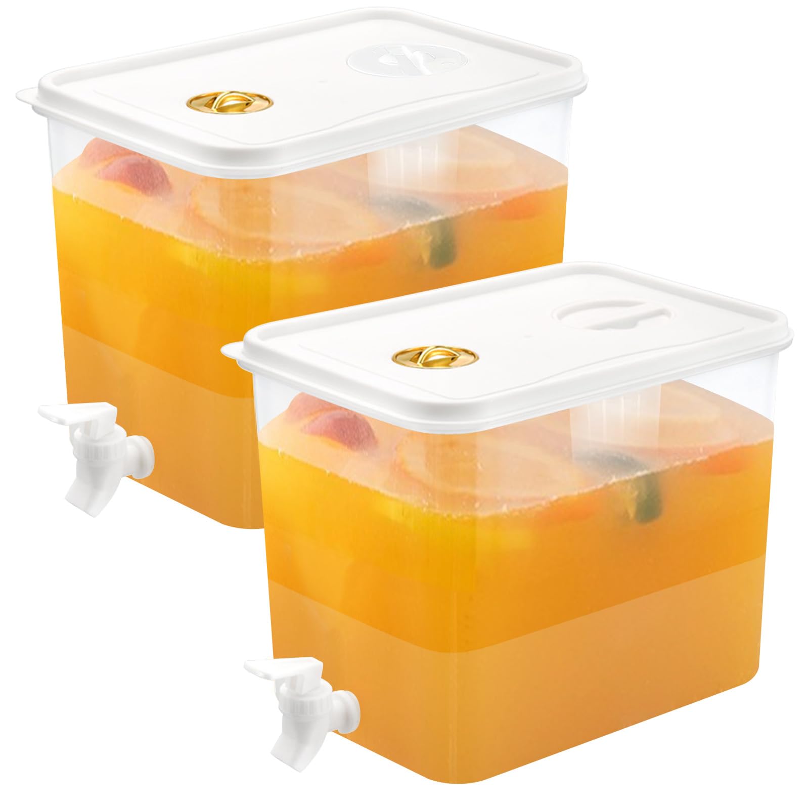 Photo 1 of 2 PCS 2 Gallon Fridge Beverage Drink Dispenser with Spigot Leak Proof Lids Filter Screen Juice Container Sealed Plastic Lemonade Water Milk Cold Hot Drink Tea Jug for Parties