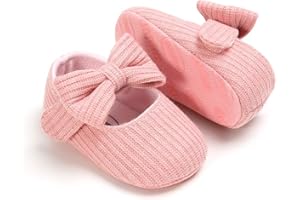 CLOUCKY Baby Girls Bowknot Flat Shoes Soft Sole Mary Jane Ballet Prewalker Crib Dress Shoes