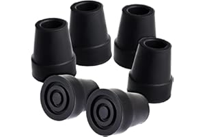 Wellbrite 6 Pack Replacement Rubber Cane Tips for Canes, Walking Sticks, Walkers (Black, 3/4 Inch Tip)