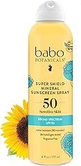 Babo Botanicals Super Shield Mineral Sunscreen Spray SPF 50 - Natural Zinc Oxide & Titanium Dioxide - Extra Sensitive Skin - 