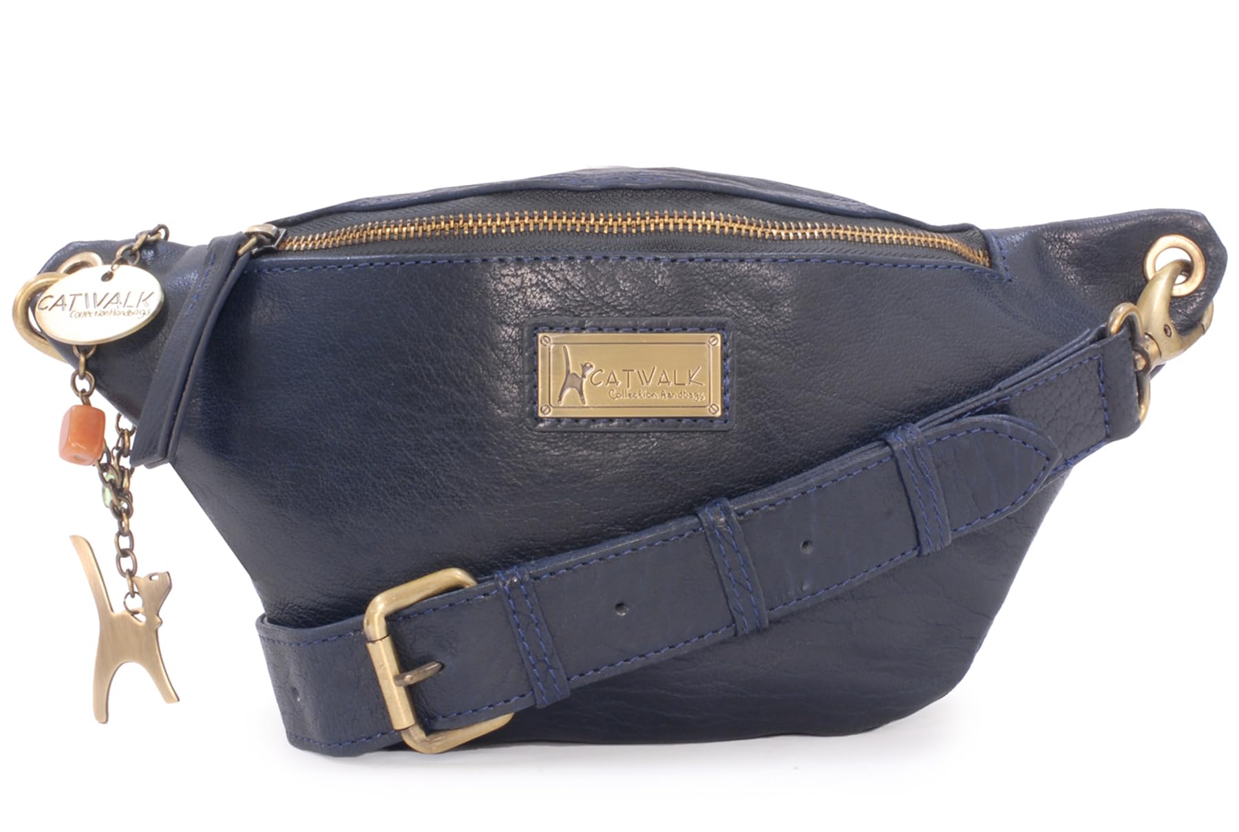 Catwalk Collection Handbags - Luxury Leather Belt Bag - Festival Bum Bag - Medium Waist Pack for Women - Ariana - Blue