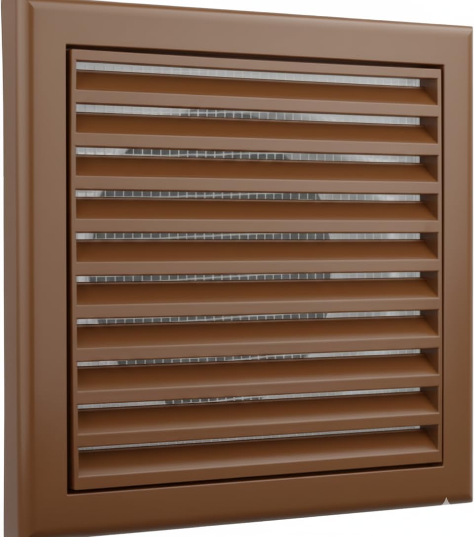 Vents 100mm Brown Fixed Blade Vent Grille with Fly Mesh – 155 x 155mm Diameter Wall or Ceiling Air Vent Cover for Bathroom Ventilation