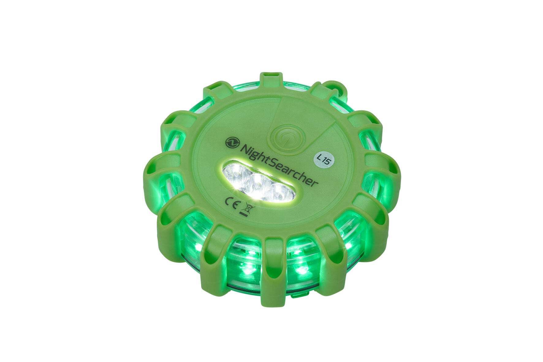 NightSearcher 3AAA Single LED Hazard Warning Light in Green, 25 Hrs Runtime, Magnetic Back, Crush and Waterproof