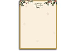 Lonfliness 100 PCS Vintage Christmas Holly Letterhead Christmas Border Computer Paper Stationery Paper for Note Letters to Santa Holiday Printer Paper Invitations Office School 8.5 x 11 In