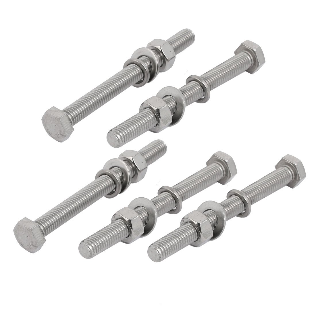 Sourcingmap 5 Set M10x100mm 304 Stainless Steel Hex Bolts w Nuts and Washers Assortment Kit