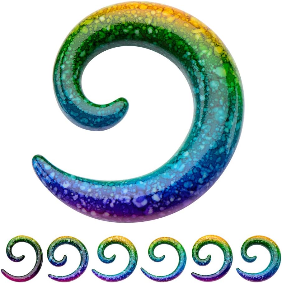 Zaya Body Jewelry Pair of Rainbow Ear Plugs Tapers Spirals Horseshoes Gauges 00g 0g 2g 4g 6g 8g