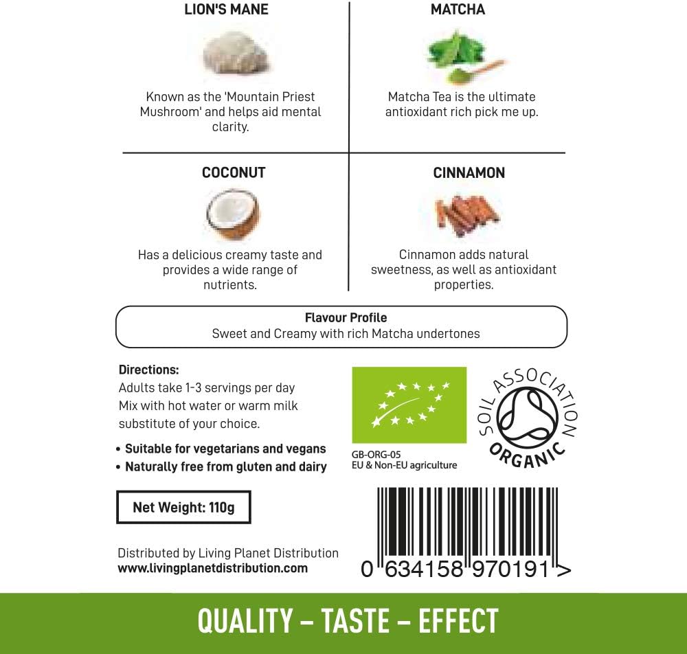 Mushrooms 4 Life Organic Lion's Mane Matcha Latte, Green, 110 g (Pack of 1) - Image 3