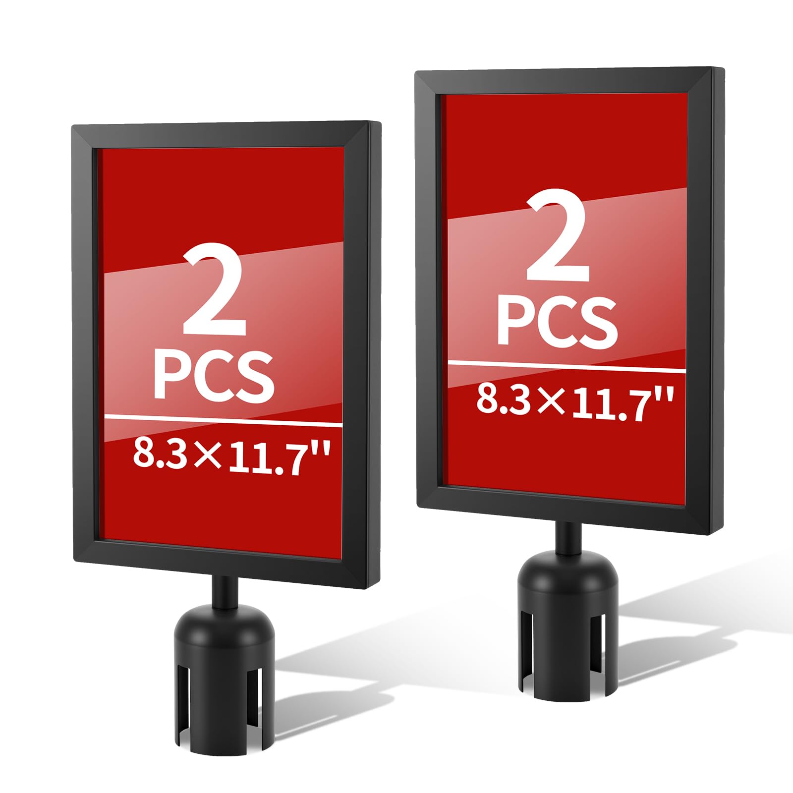 Photo 1 of 2 Pack Stanchion Sign Holders, Portrait Double Sided Sign Frame with Clear Cover, Fits 8.3 x 11.7 Inch Paper for Crowd Control Sentry Stanchions