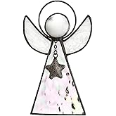 J Devlin Glass Art Stained Glass Angel Ornament – Iridescent Glass Suncatcher with Clear Textured Wings & Metal Star Accent – Artisan Crafted Hanging Decoration