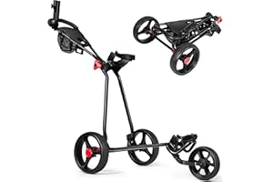 Tangkula Golf Push Cart, Lightweight Collapsible Golf Pull Cart, 3 Wheels Golf Trolley with Foot Brake Umbrella Holder & Cup Holder, Adjustable Handle and Storage Bag