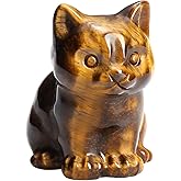 Jovivi Tiger Eye Cat Crystal Figurines Home Decor,Natural Gemstone Carved Lucky Sitting Cat Statue Sculpture Room Office Desk Decor Yellow Cat Gifts for Cat Lovers Mothers Day