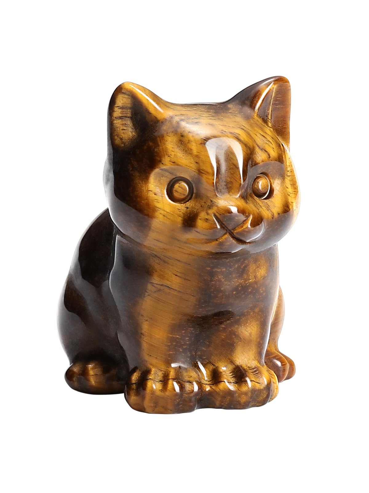 CrystalTears Tiger Eye Healing Crystal Cat Figurine - Carved Gemstone Cute Stone Cat Statue Ornament for Home Office Desk Decor, Lucky Cats Gifts for Women Men Christmas, 1.5”