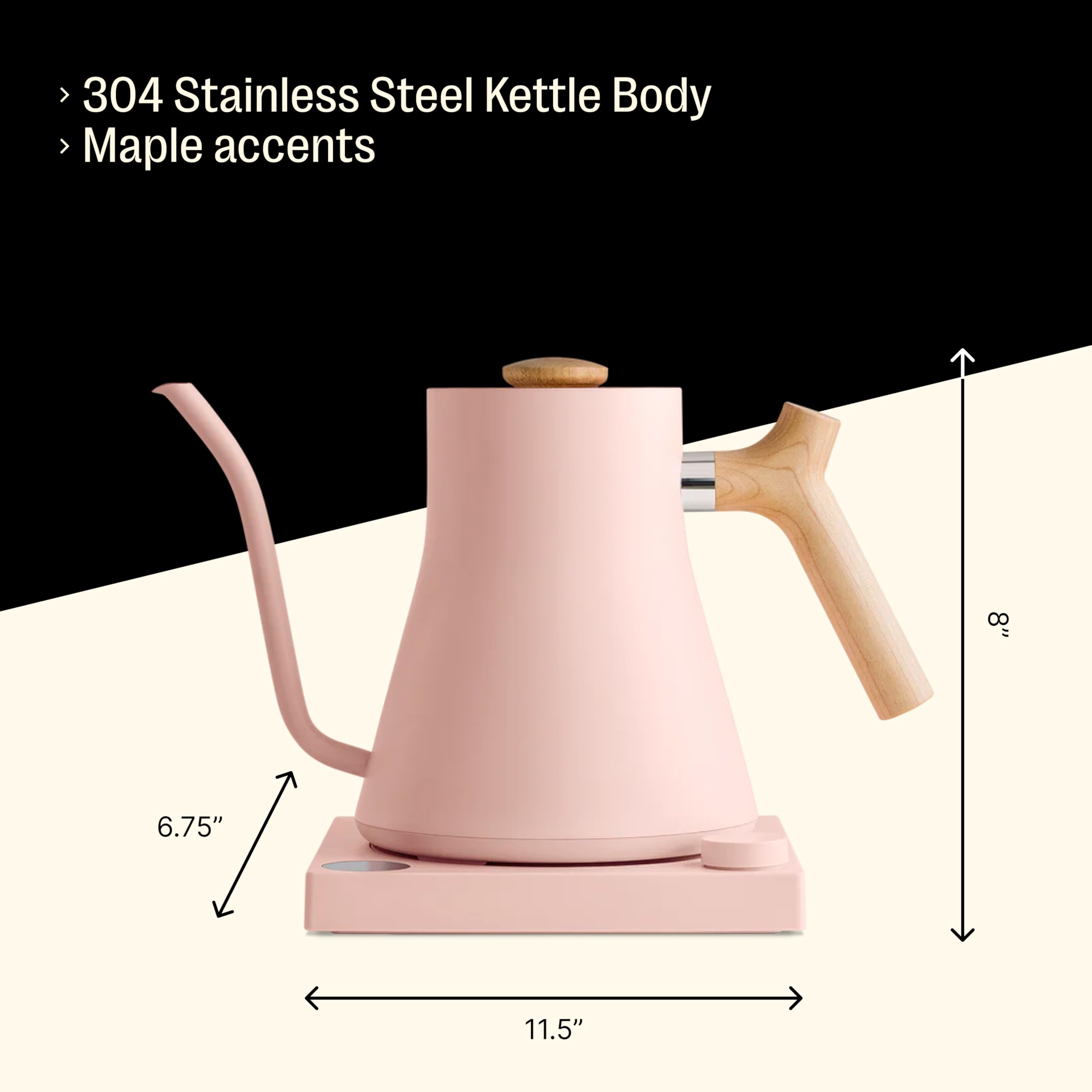 Fellow Stagg EKG Electric Gooseneck Kettle - Pour-Over Coffee and Tea Kettle - Stainless Steel Water Boiler - Quick Heating Electric Kettles for Boiling Water - Warm Pink With Maple Handle