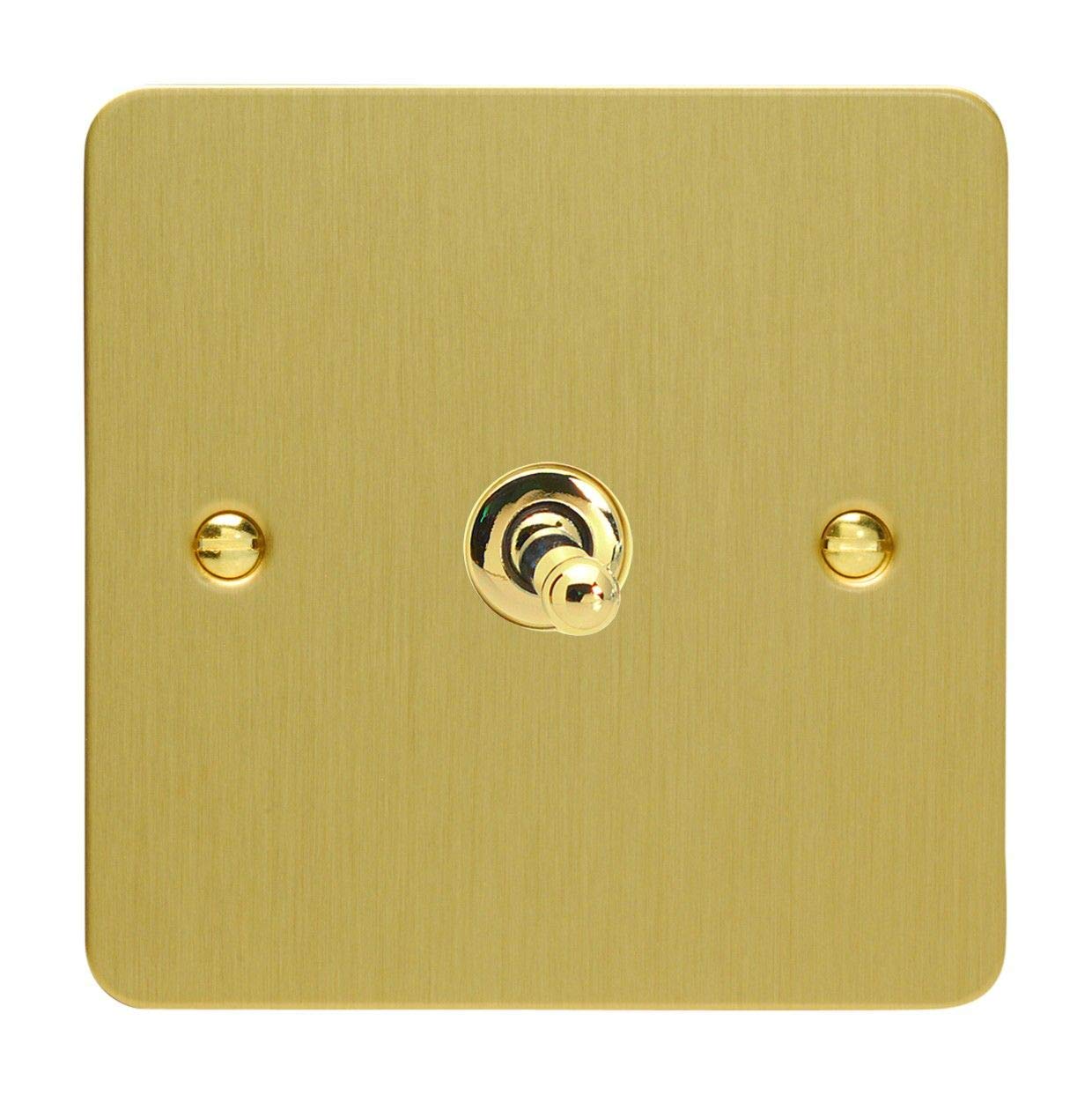 Varilight - 1G 1 or 2W 10A Classic Toggle Switch Ultra Flat Brushed Brass - XFBT1, 89x89x36mm