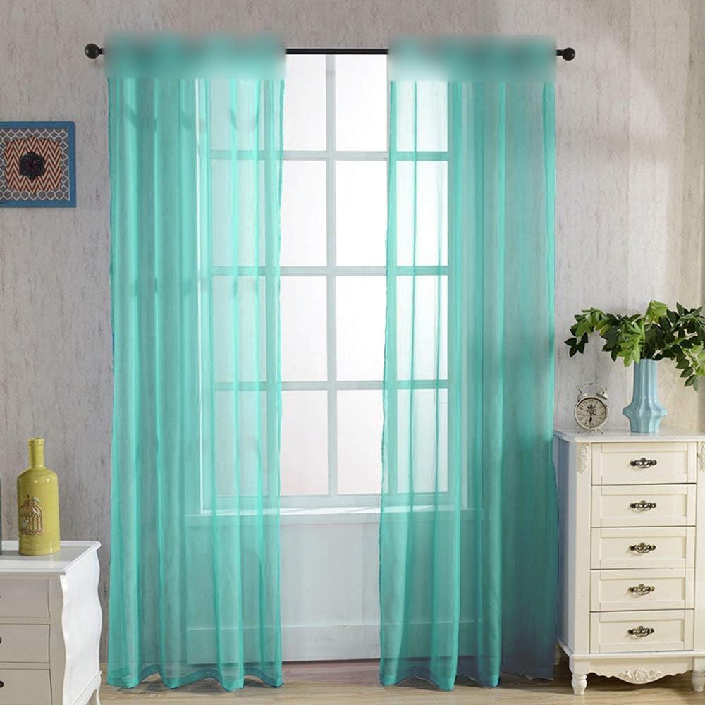 KMSG Turquoise Solid Sheer Curtains Teal 2 Panels Rod Pocket Sheer Curtains for Living Room