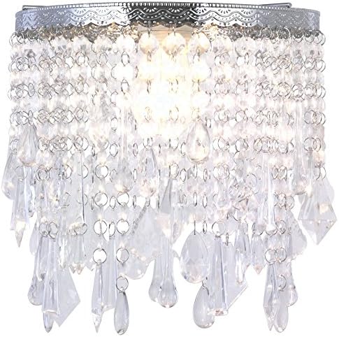 •COZZY Modern acrylic crystal pendant lamp shade, seven different crystal drops, decorative chrome frame, pendant light shade (Clear)